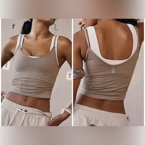 NWOT Free People FP movement Good Karma Ruched Tank - mushroom tan - M/L